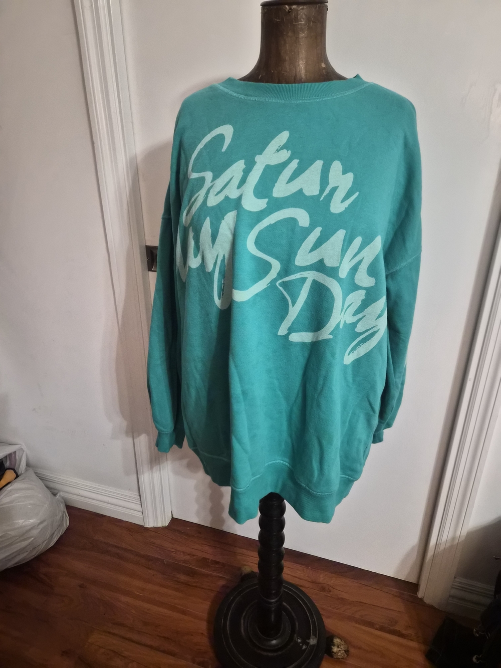 Teal Crew Neck Sweatshirt with Script Weekend Print